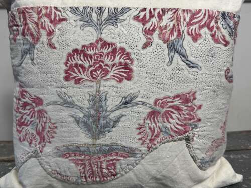 Tulips Block Printed Cotton Cushion French 18th Century