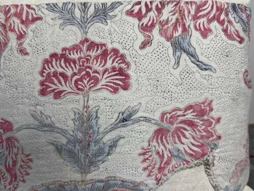 Tulips Block Printed Cotton Cushion French 18th Century